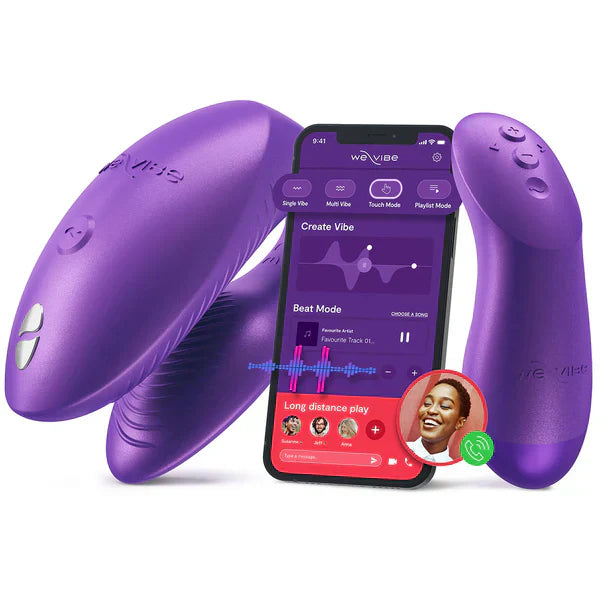 Vibrateur connecté We-Vibe violet avec application mobile de contrôle à distance.