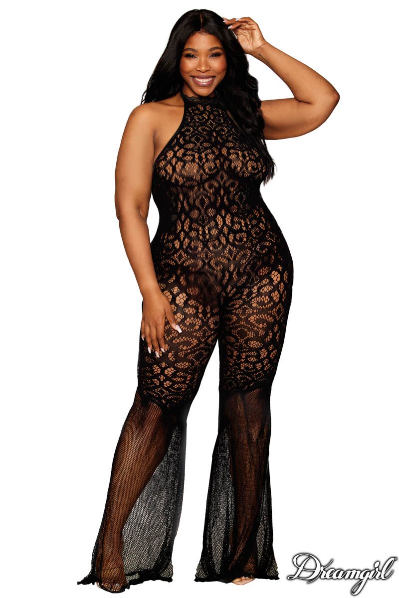 Bodystocking patte d'éléphant avec col licou - Dreamgirl