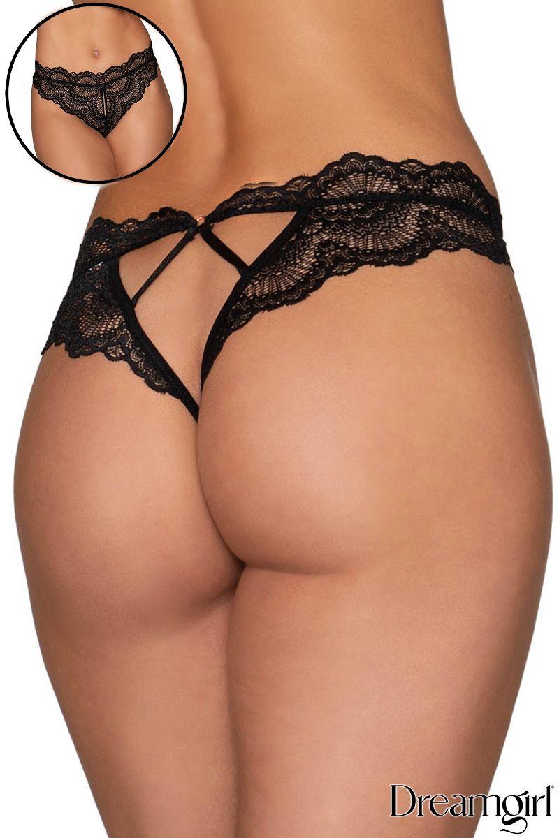 Culotte tanga en dentelle avec fente - Dreamgirl
