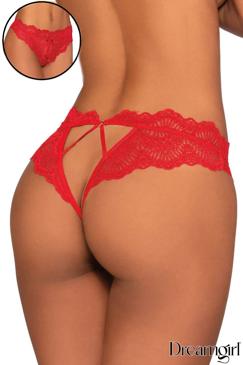 Culotte tanga en dentelle avec fente - Dreamgirl