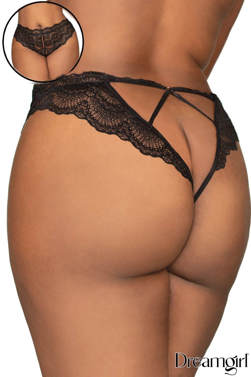 Culotte tanga en dentelle avec fente - Dreamgirl