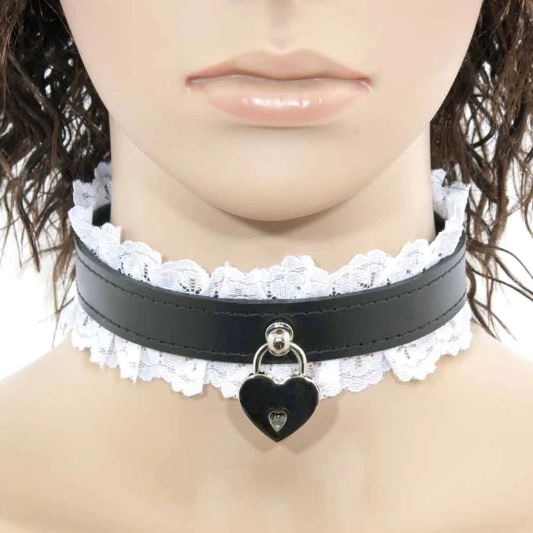 Slave Collar with Heart and Lace - XBliss