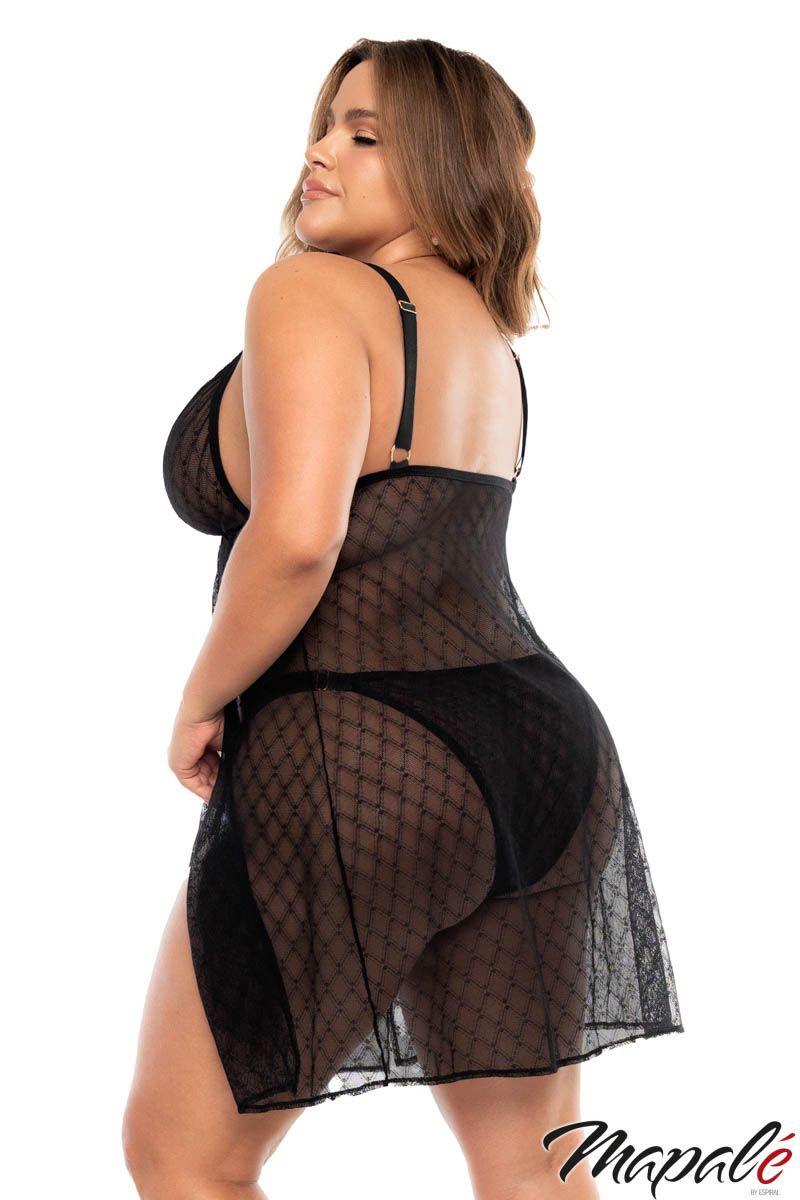 Diamond print mesh nightie with openings - Mapalé