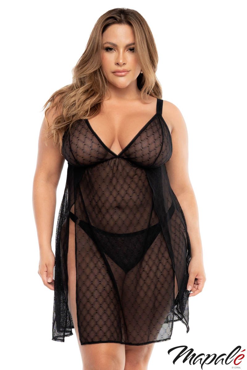 Diamond print mesh nightie with openings - Mapalé