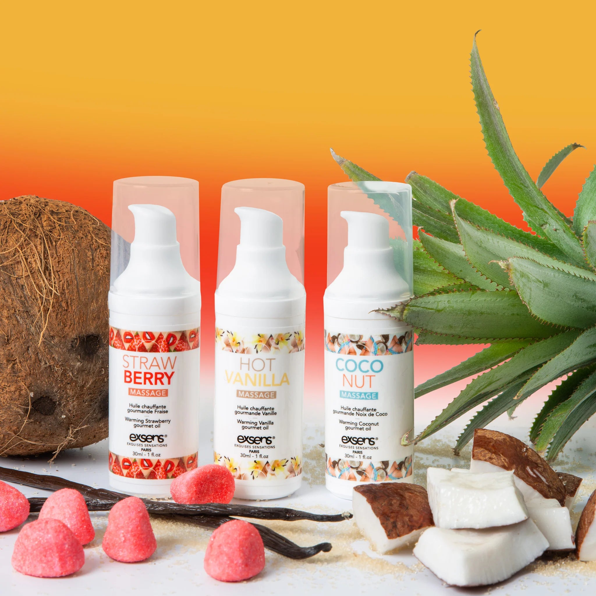 Ensemble Huile à Massage Chauffante Délectable Let's Travel! - Exsens