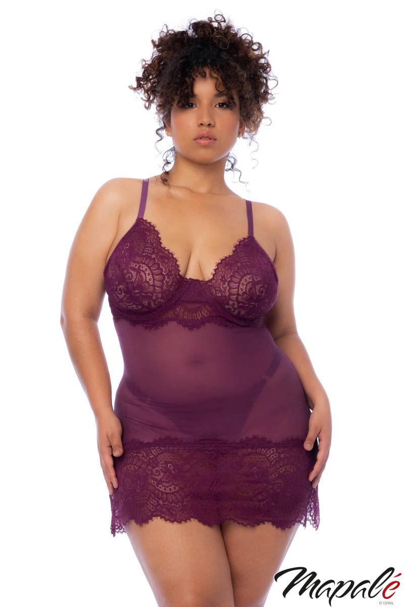 Mesh nightie with wide fringed lace trim - Mapalé