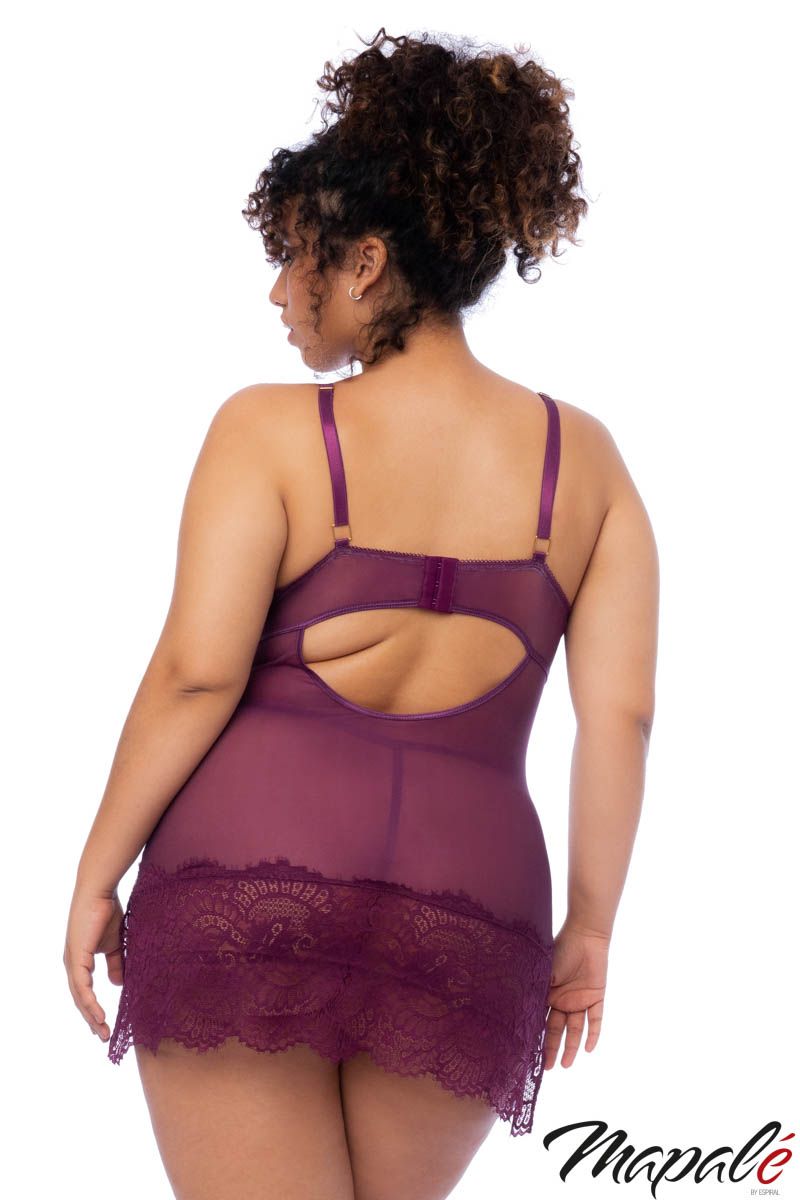 Mesh nightie with wide fringed lace trim - Mapalé