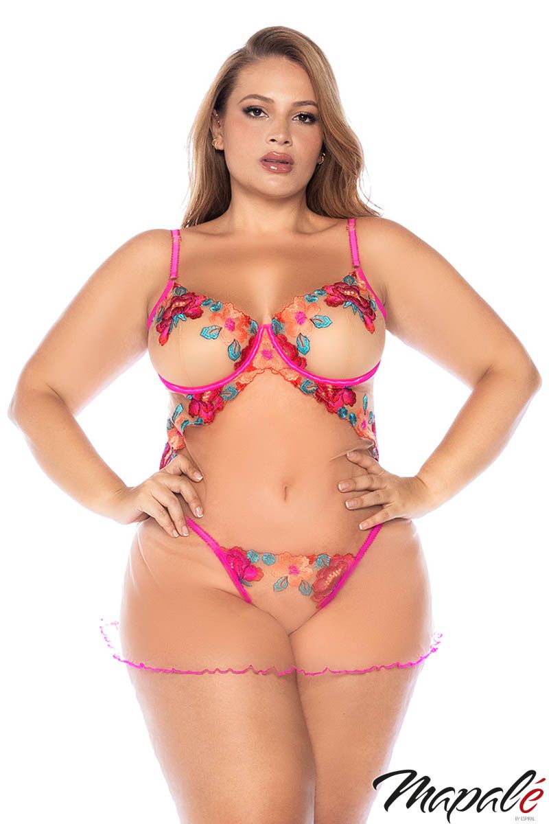 Nuisette en mesh transparente brodée - Mapalé