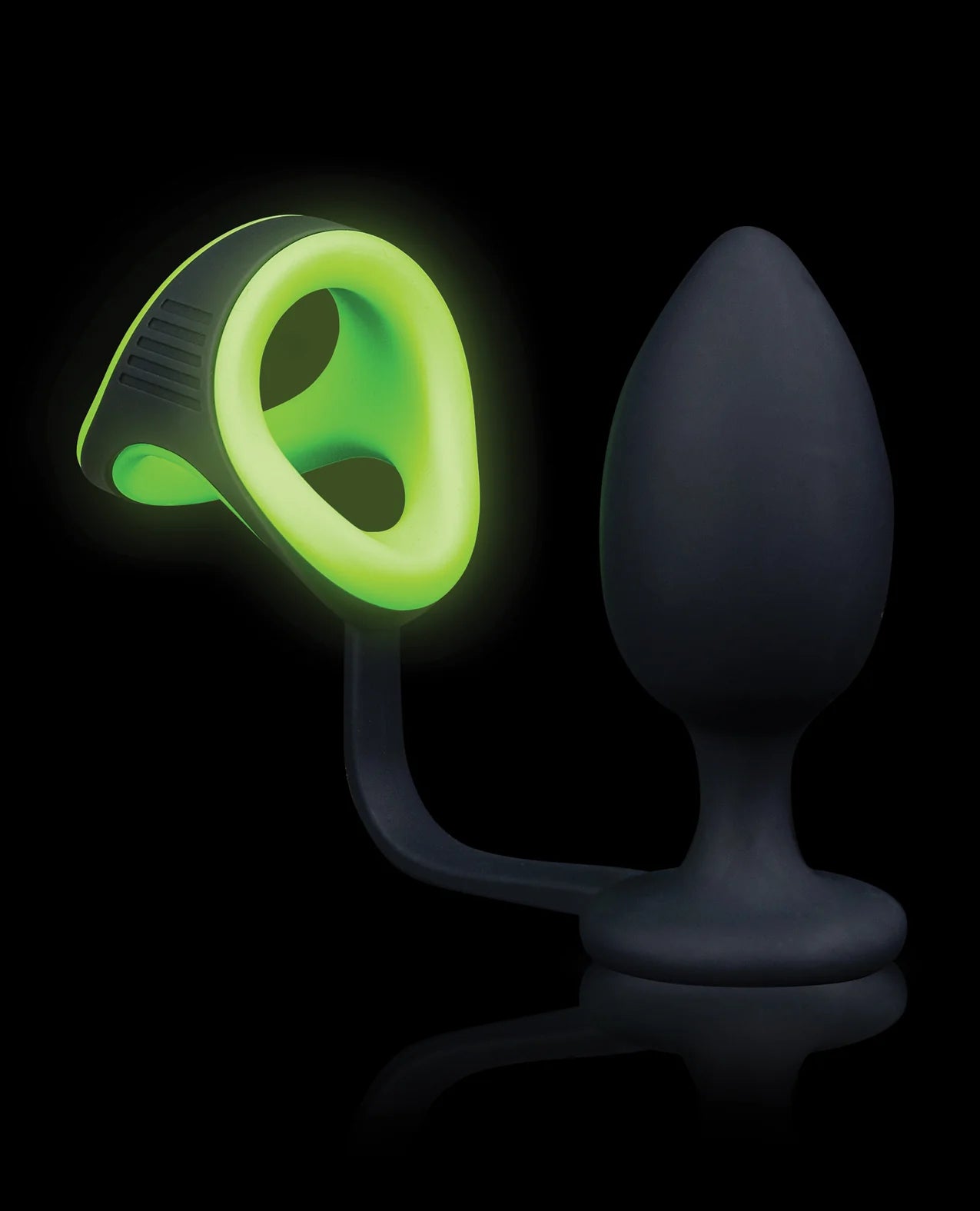 Plug anal avec anneau pénien et sangle testiculaire phosphorescent - Ouch!