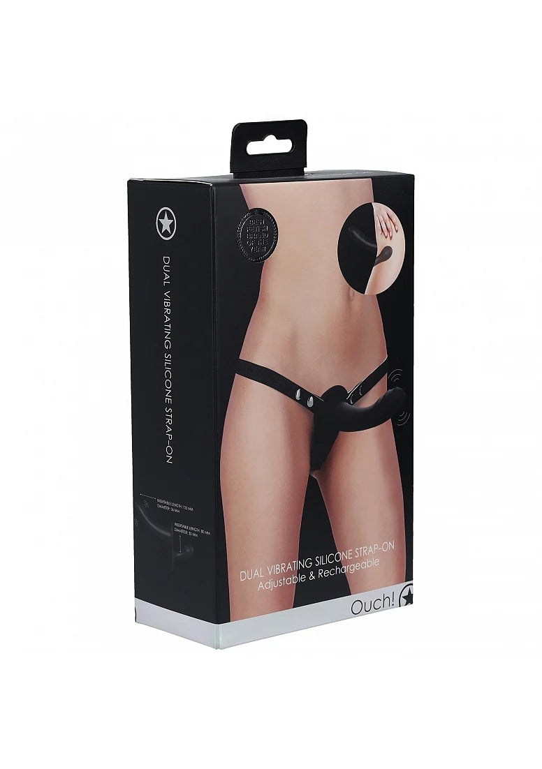 Harnais vibrant double pour stimulation partagée à tête arrondie avec dildo rainuré intégré - Ouch!